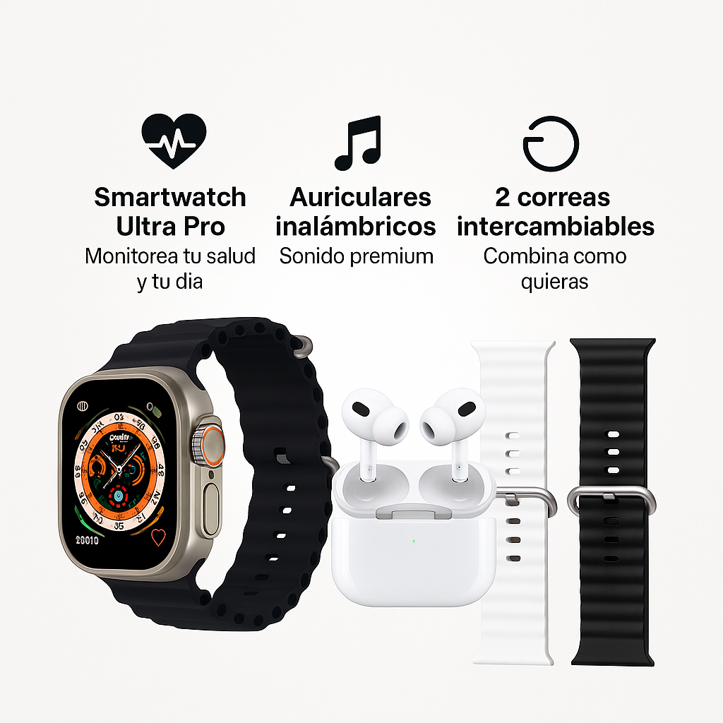 Pack Smartwatch Ultra Pro + Auriculares + 2 Correas GRATIS