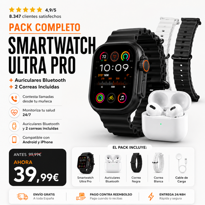 Pack Smartwatch Ultra Pro + Auriculares + 2 Correas GRATIS