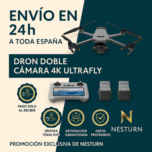 Dron UltraFly 4K con Doble Camara + Maletín Gratis + Batería Extra Gratis + 12 meses de garantía - Paga al Recibir